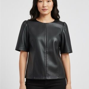 Ann Taylor Black Faux Leather Blouse